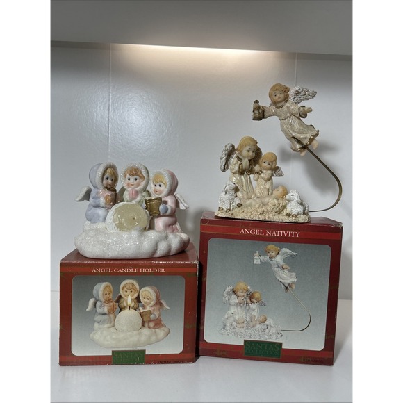 Kirklands Other - Santa's Collection Set Of 2 Nativity Christmas Carols Village‎ Flying Angel 1246